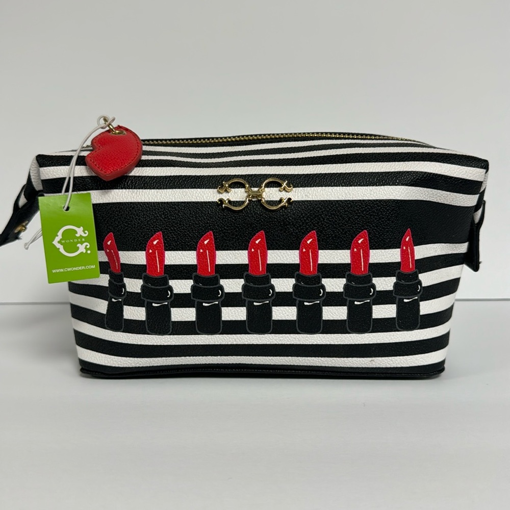 C. Wonder Black & White Striped Cosmetics Lipstick Makeup Bag